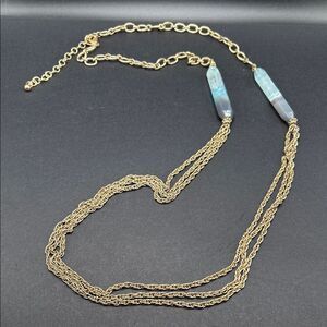 Chico’s Gold and Genuine Blue Stone Long Chain Necklace
